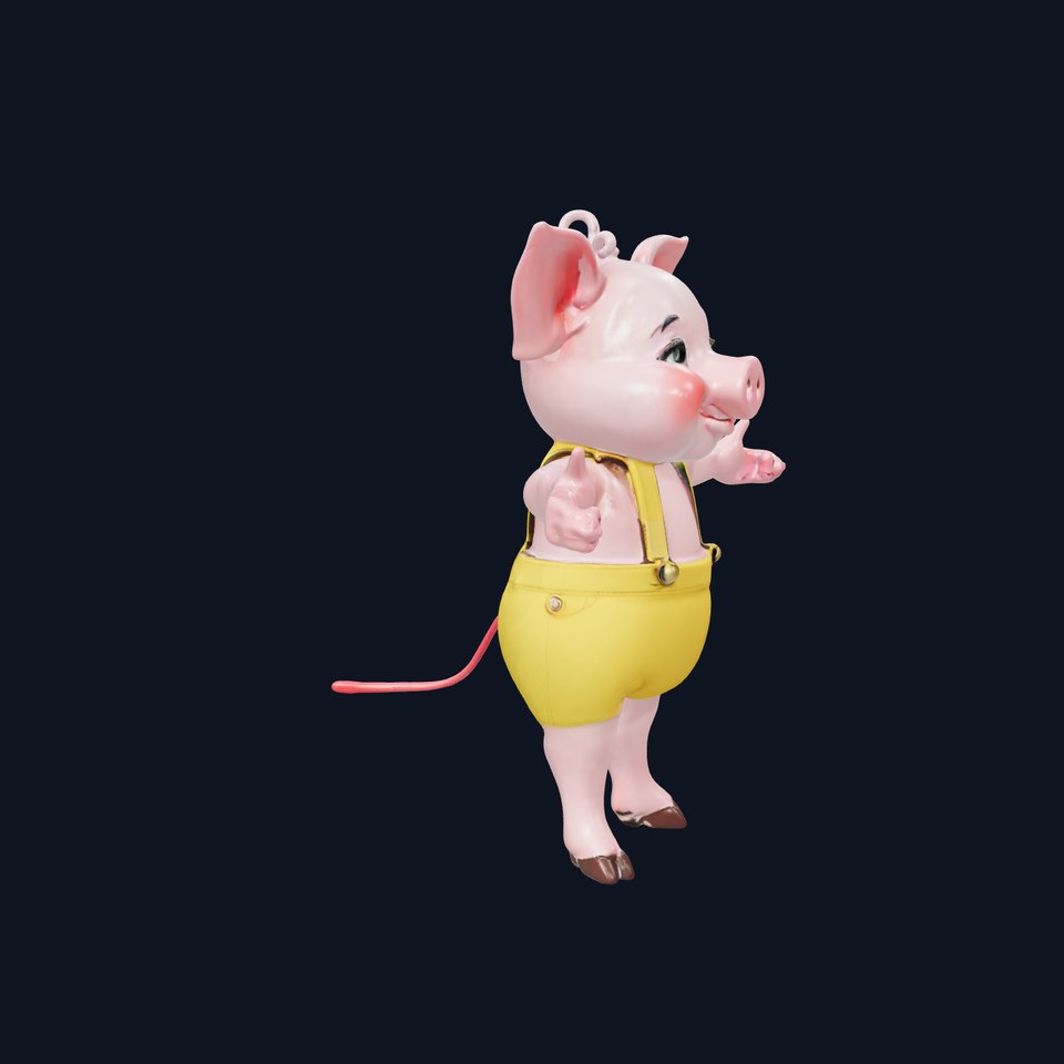 Cute Piglet Character Model in Yellow Overalls Rigged and Animated